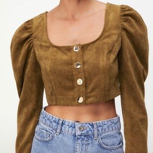 ZARA Brown| Tan Button Up Crop Top